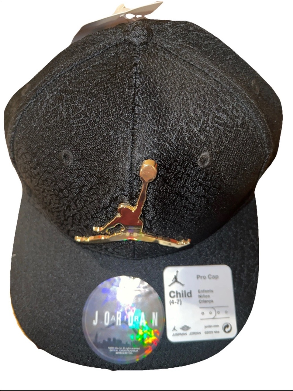 Jordan Pro Cap Child 4–7  Black With Gold Jump man Affixed